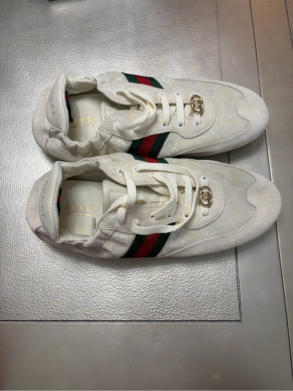 NEW GUCCI WOMEN’S GG CANVAS WEB SNEAKERS WHITE SIZE 38 BOX DUST BAG - Picture 5 of 13